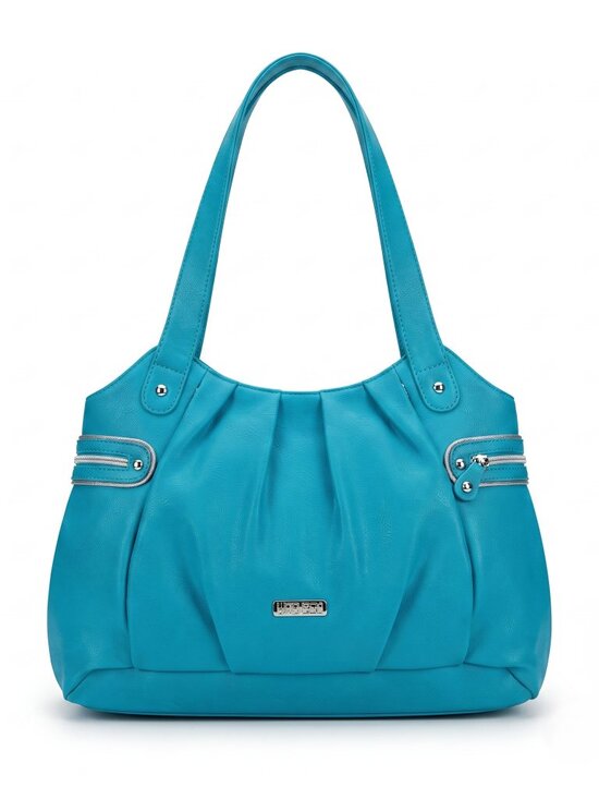 Nine & Co. Handbags - Nine & Co Women Teal Shoulder Bag Pleated Faux Leather Tote Y2K Everyday Classic